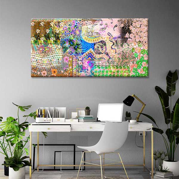 Soyut Desen ve Floral Detaylı Sanatsal Kanvas Tablo 4234