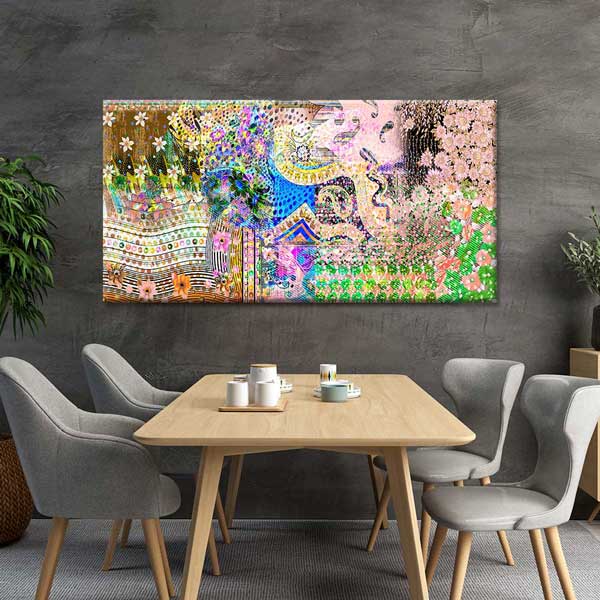 Soyut Desen ve Floral Detaylı Sanatsal Kanvas Tablo 4234