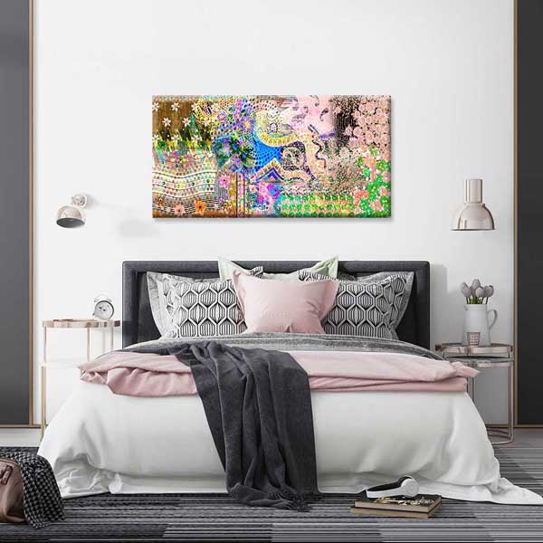 Soyut Desen ve Floral Detaylı Sanatsal Kanvas Tablo 4234