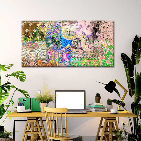 Soyut Desen ve Floral Detaylı Sanatsal Kanvas Tablo 4234