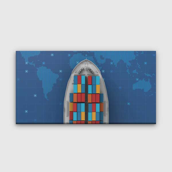 Konteyner Gemisi ve Dünya Haritası Lojistik Temalı Kanvas Duvar Tablosu – 5331