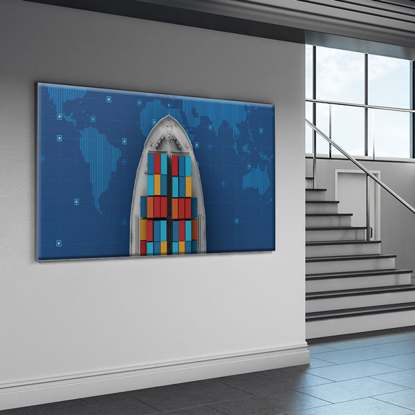 ofis-tablolar-dekorasyon-5331-06 Konteyner Gemisi ve Dünya Haritası Lojistik Temalı Kanvas Duvar Tablosu – 5331