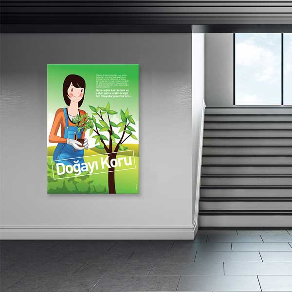 "Doğayı Koru" Kız Çocuğu ve Fidan Temalı Çevre Bilinci Posteri – B-702