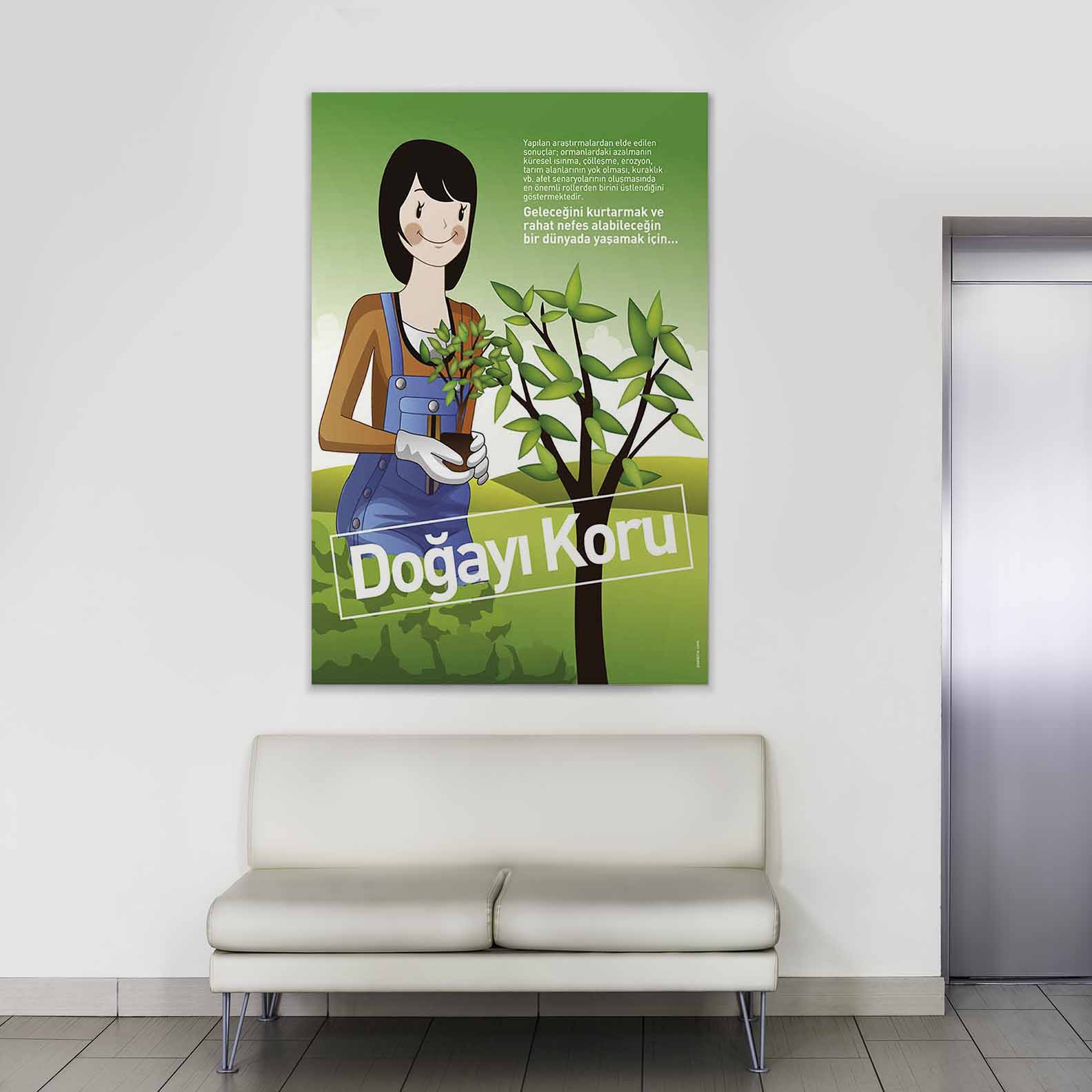 "Doğayı Koru" Kız Çocuğu ve Fidan Temalı Çevre Bilinci Posteri – B-702