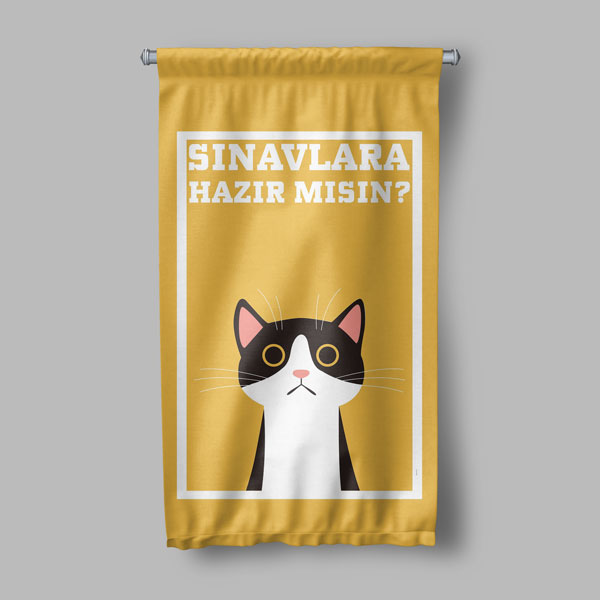 "Sınavlara Hazır Mısın?" Eğlenceli Kedi Tasarımlı Okul ve Sınıf Duvar Flaması 8173