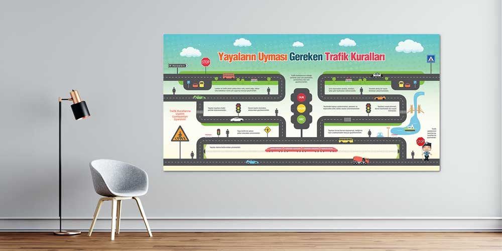 Yayaların Trafik Kuralları Eğitim Posteri A-703