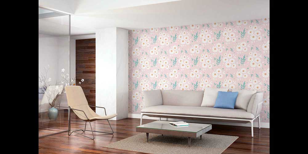 Pudra Pembe Papatya Desenli Botanik Duvar Kağıdı 4275