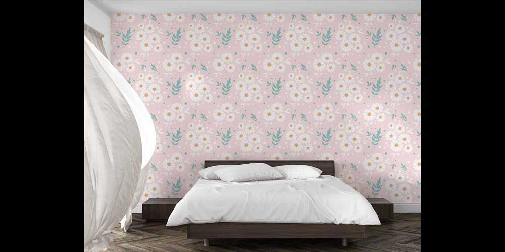 Pudra Pembe Papatya Desenli Botanik Duvar Kağıdı 4275