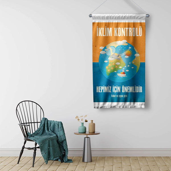 "İklim Kontrolü Hepimiz İçin Önemlidir" Temalı Dünya Küresi Duvar Flaması 8122