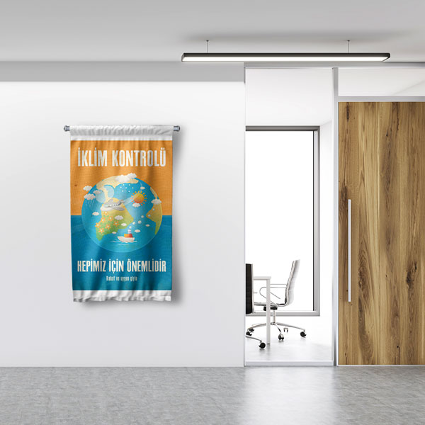 "İklim Kontrolü Hepimiz İçin Önemlidir" Temalı Dünya Küresi Duvar Flaması 8122