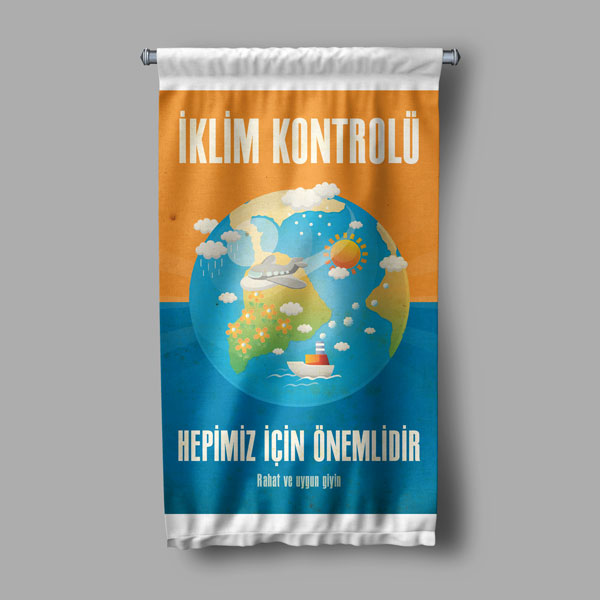 "İklim Kontrolü Hepimiz İçin Önemlidir" Temalı Dünya Küresi Duvar Flaması 8122