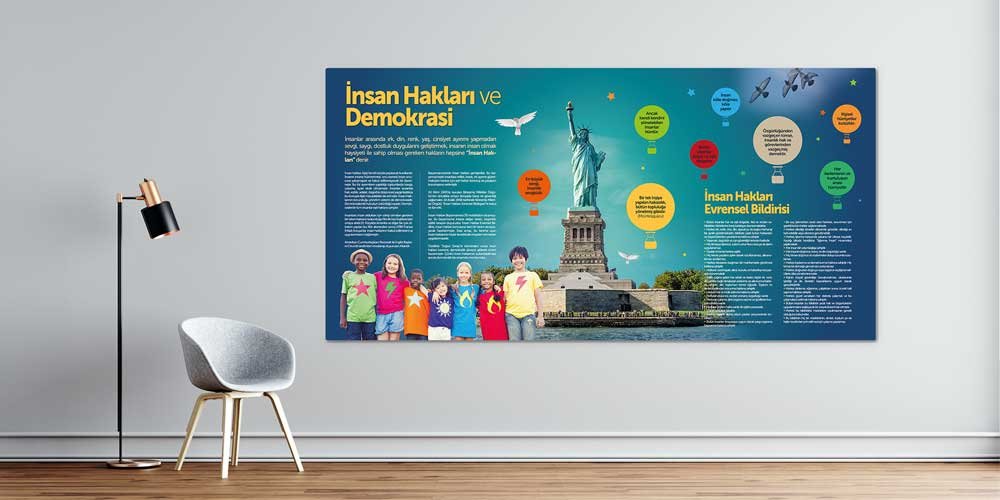 İnsan Hakları ve Demokrasi Temalı Okul Duvar Dekoru - Evrensel Bildiri Posteri A-806