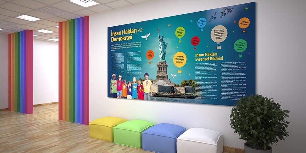 İnsan Hakları ve Demokrasi Temalı Okul Duvar Dekoru - Evrensel Bildiri Posteri A-806