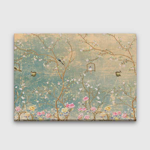 Vintage Kuşlu ve Çiçek Dalları Temalı Kanvas Tablo 4230