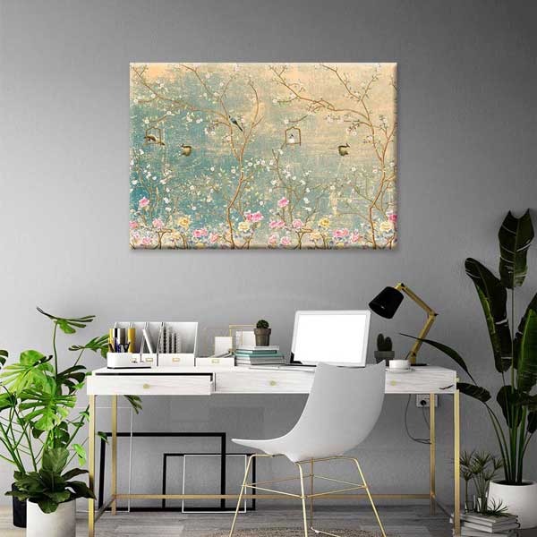 Vintage Kuşlu ve Çiçek Dalları Temalı Kanvas Tablo 4230