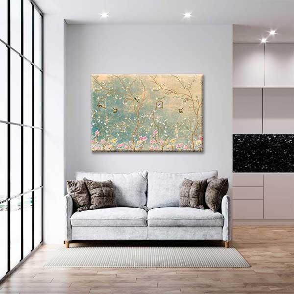 Vintage Kuşlu ve Çiçek Dalları Temalı Kanvas Tablo 4230