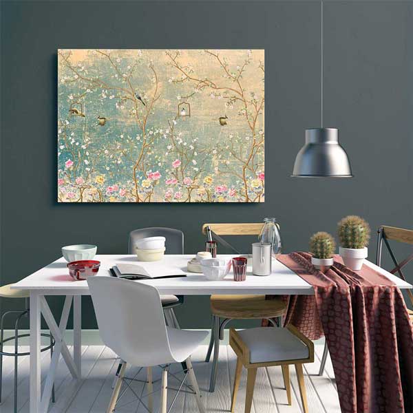 Vintage Kuşlu ve Çiçek Dalları Temalı Kanvas Tablo 4230