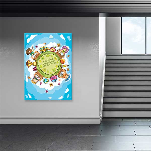 "Okulumu ve Arkadaşlarımı Seviyorum" Çocuk Sınıf Posteri – B-957