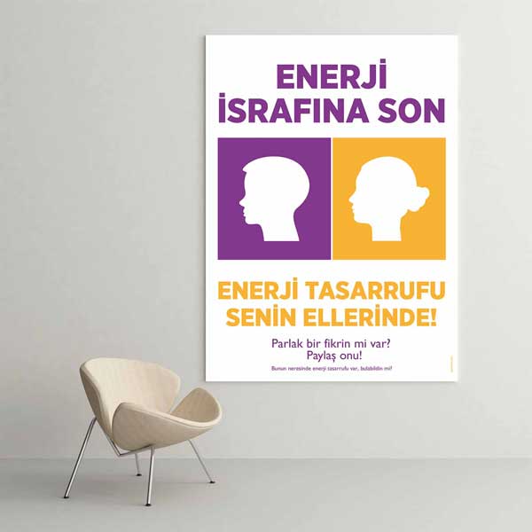 "Enerji İsrafına Son" İnsan Siluetleri Temalı Enerji Tasarrufu Posteri – B-728