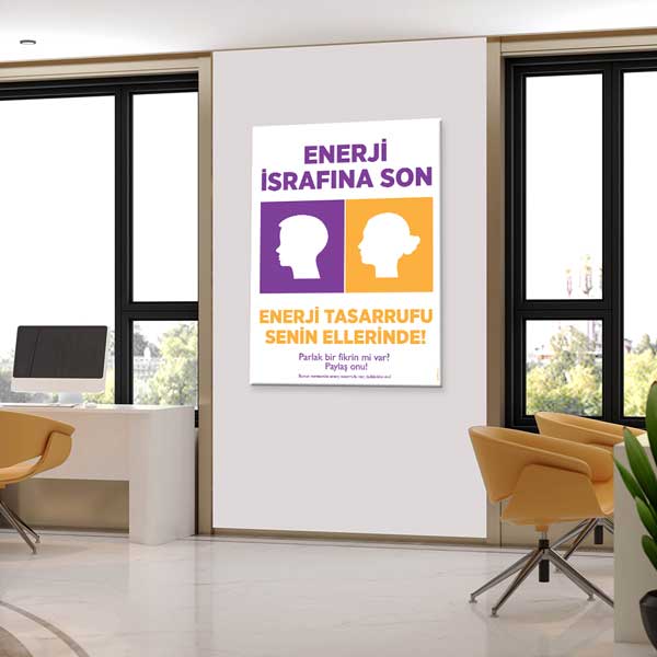 "Enerji İsrafına Son" İnsan Siluetleri Temalı Enerji Tasarrufu Posteri – B-728