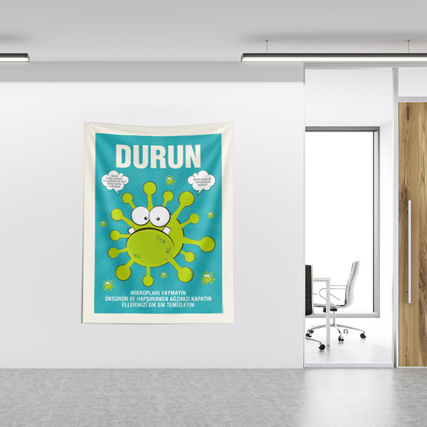 Mikropları Durdurun Eğitici Okul Duvar Örtüsü 8483