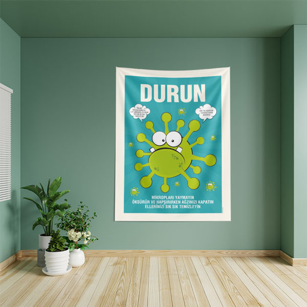 Mikropları Durdurun Eğitici Okul Duvar Örtüsü 8483