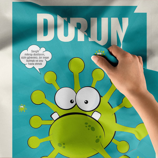 Mikropları Durdurun Eğitici Okul Duvar Örtüsü 8483