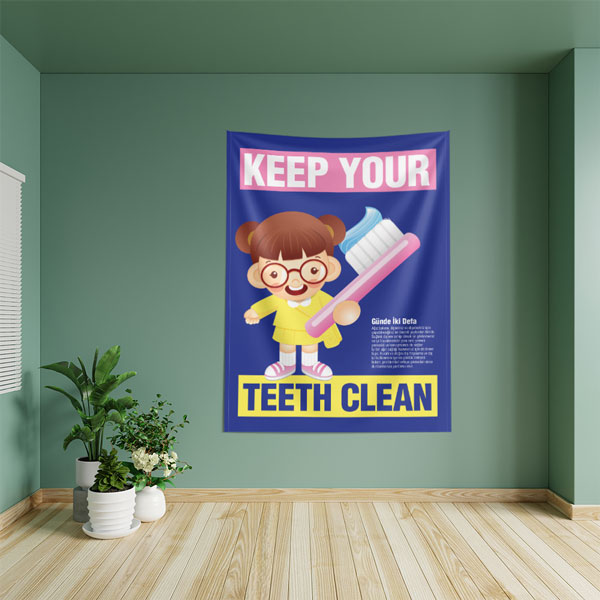 Kız Çocuk Diş Sağlığı Eğitici Duvar Örtüsü 8482