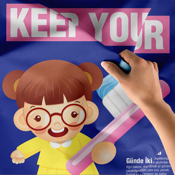 Kız Çocuk Diş Sağlığı Eğitici Duvar Örtüsü 8482