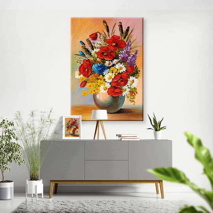 Vazoda Renkli Çiçek Buketi Temalı Kanvas Tablo 5211
