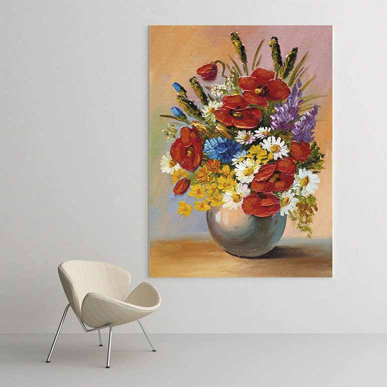 Vazoda Renkli Çiçek Buketi Temalı Kanvas Tablo 5211