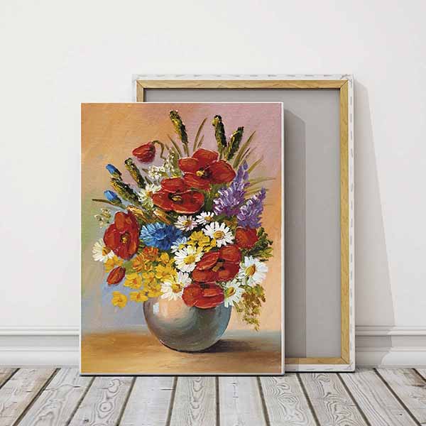 Vazoda Renkli Çiçek Buketi Temalı Kanvas Tablo 5211