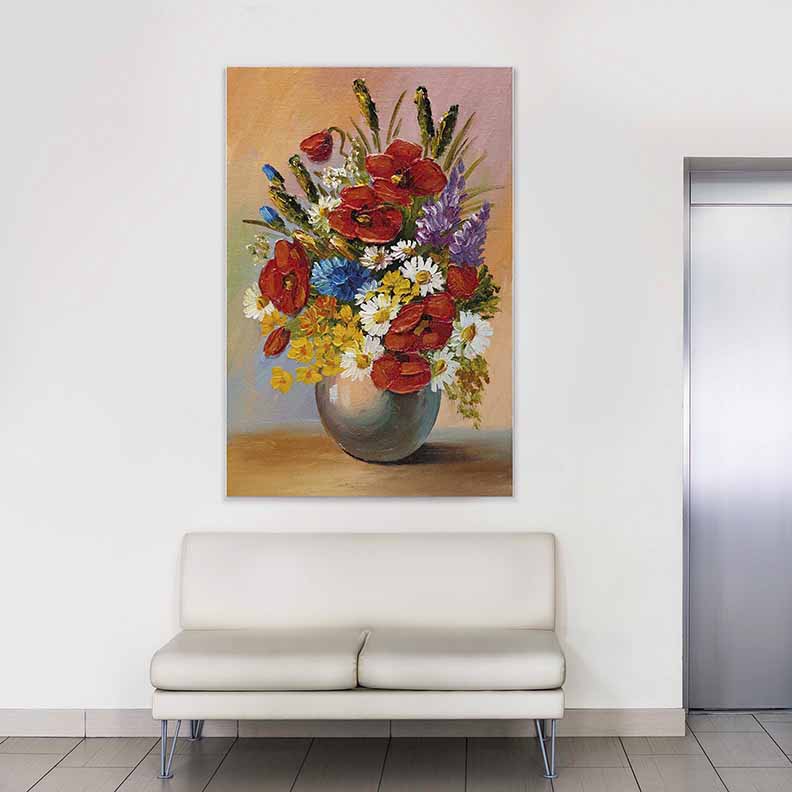 Vazoda Renkli Çiçek Buketi Temalı Kanvas Tablo 5211
