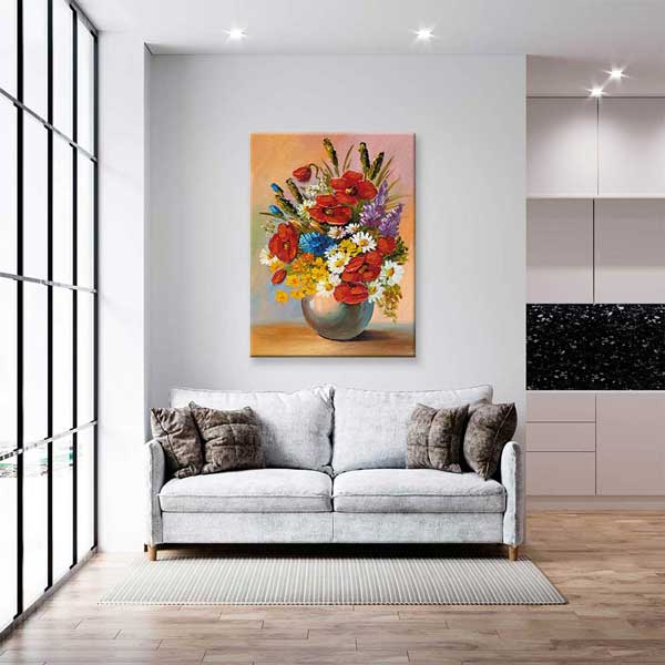 Vazoda Renkli Çiçek Buketi Temalı Kanvas Tablo 5211