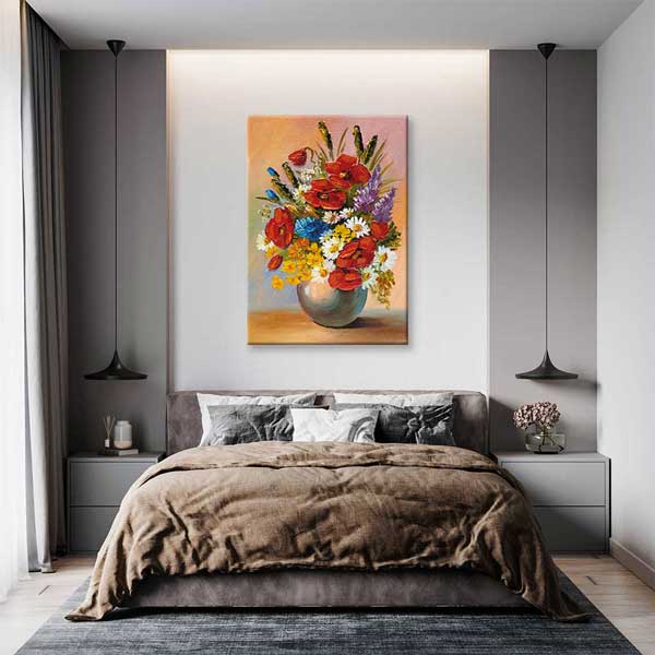 Vazoda Renkli Çiçek Buketi Temalı Kanvas Tablo 5211