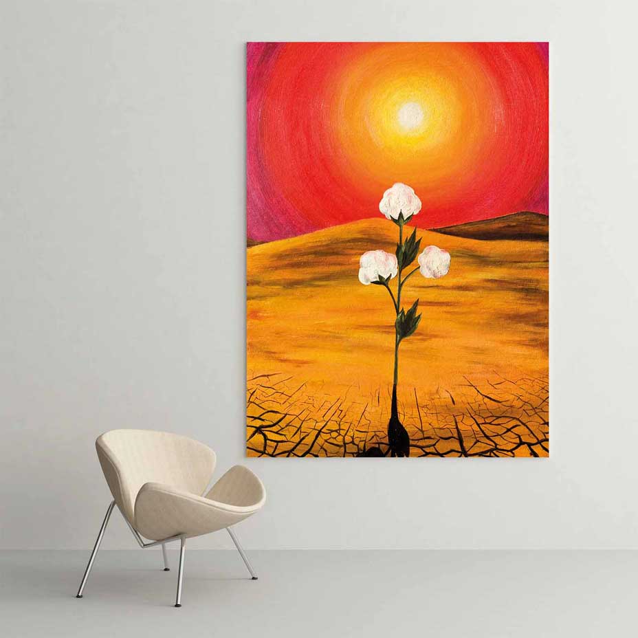 Günbatımı Fonunda Filizlenen Çiçek Temalı Kanvas Tablo 5212