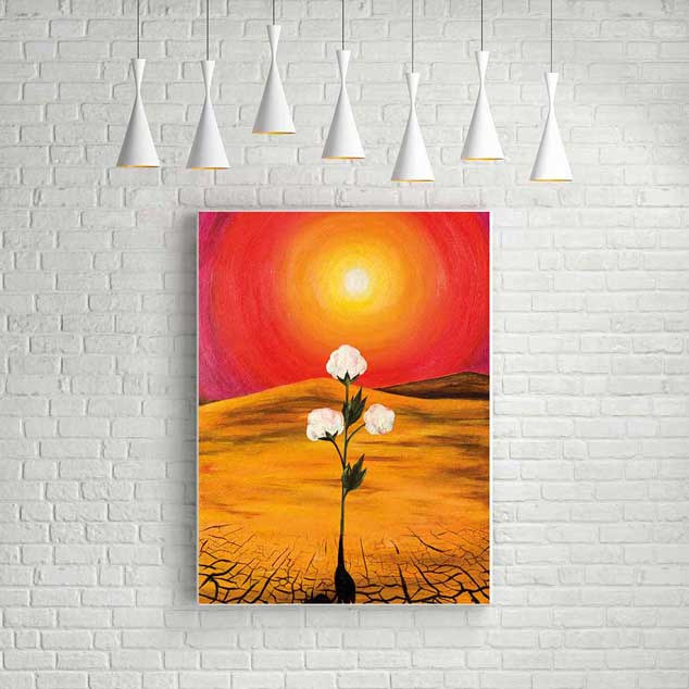 Günbatımı Fonunda Filizlenen Çiçek Temalı Kanvas Tablo 5212