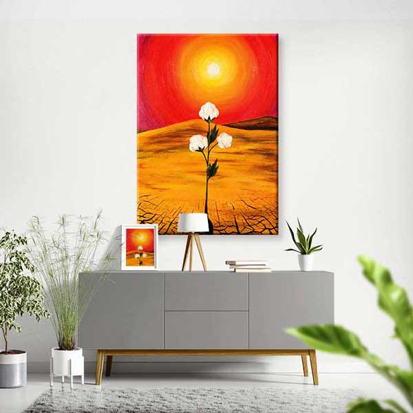 Günbatımı Fonunda Filizlenen Çiçek Temalı Kanvas Tablo 5212