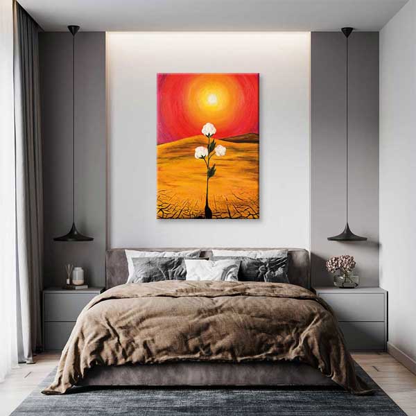 Günbatımı Fonunda Filizlenen Çiçek Temalı Kanvas Tablo 5212