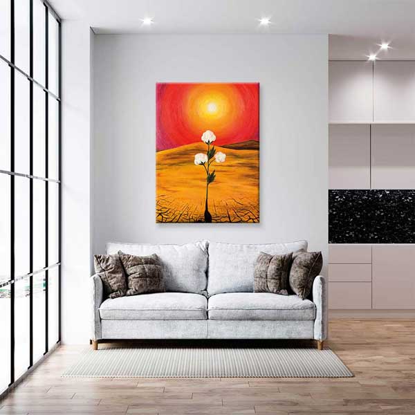 Günbatımı Fonunda Filizlenen Çiçek Temalı Kanvas Tablo 5212
