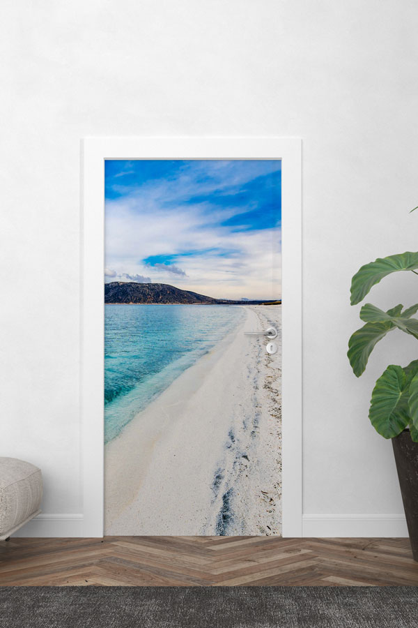 Beyaz Kumlu Sahil Manzaralı Kapı Giydirme 9728