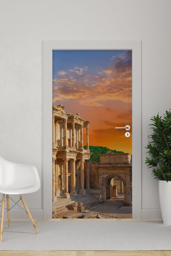 Gün Batımında Antik Kent Manzaralı Kapı Giydirme 9756