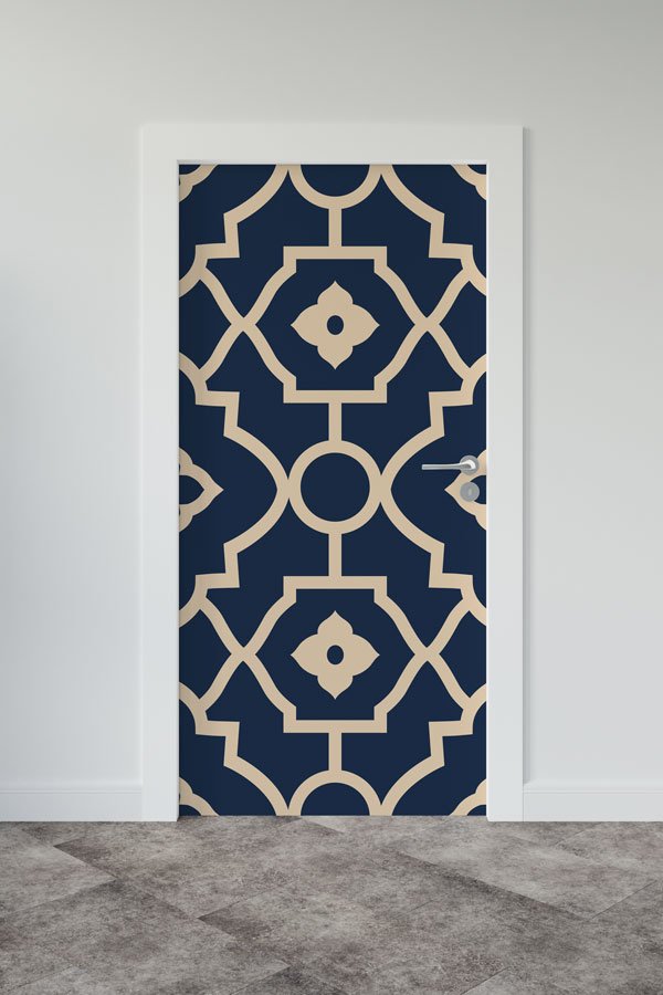 Lacivert Geometrik Desenli Kapı Giydirme 9528