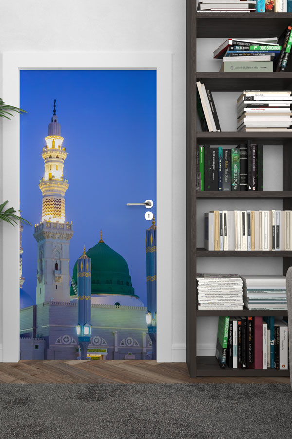 okul-kapi-giydirmesi-9557-02 Medine Gece Manzaralı Kapı Giydirme Dekoratif Baskı 9557