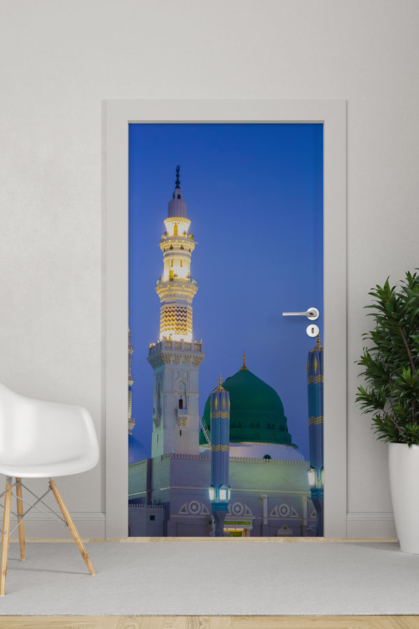 okul-kapi-giydirmesi-9557-03 Medine Gece Manzaralı Kapı Giydirme Dekoratif Baskı 9557