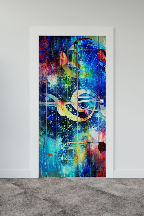 okul-muzik-sinifi-kapi-dekor-8864-00 Soyut Müzik Notaları Kapı Giydirme 8864