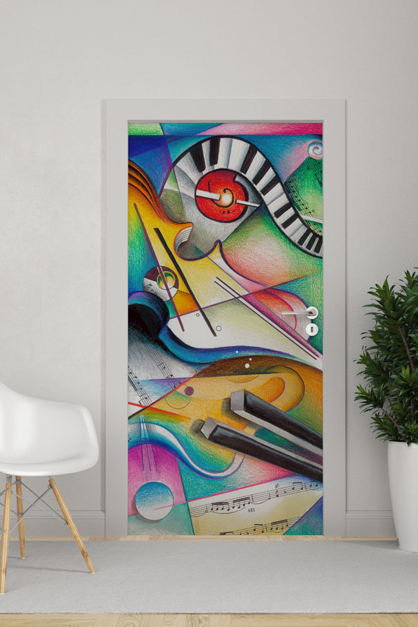 okul-muzik-sinifi-kapi-giydirme-8872-0 Kübist Müzik Enstrümanları ve Notalar Kapı Giydirme 8872