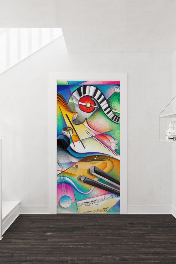 okul-muzik-sinifi-kapi-giydirme-8872-01 Kübist Müzik Enstrümanları ve Notalar Kapı Giydirme 8872