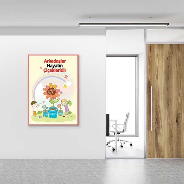 "Arkadaşlar Hayatın Çiçekleridir" Duvar Posteri - Dostluk ve Değerler Eğitimi Panosu – B-823