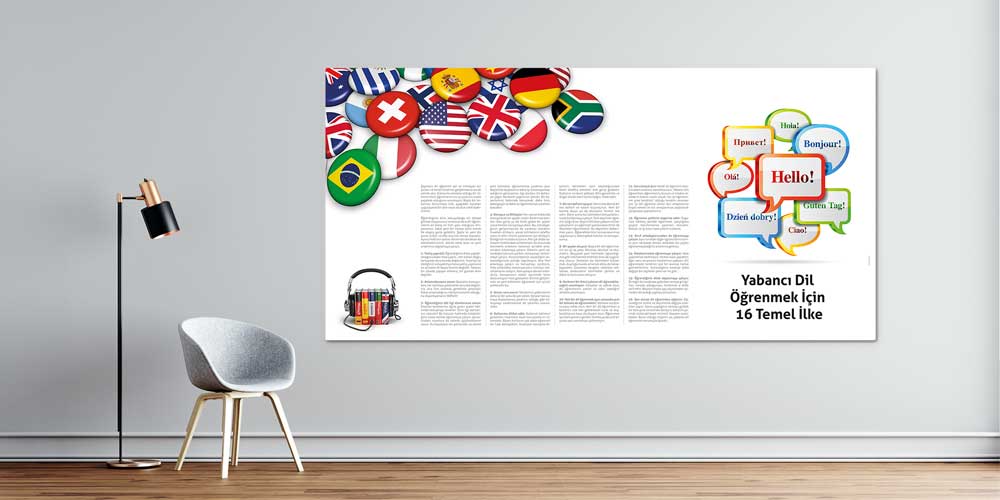 okul-panolari-3021-00 Yabancı Dil Öğrenmek İçin 16 Temel İlke Eğitim Posteri 3021